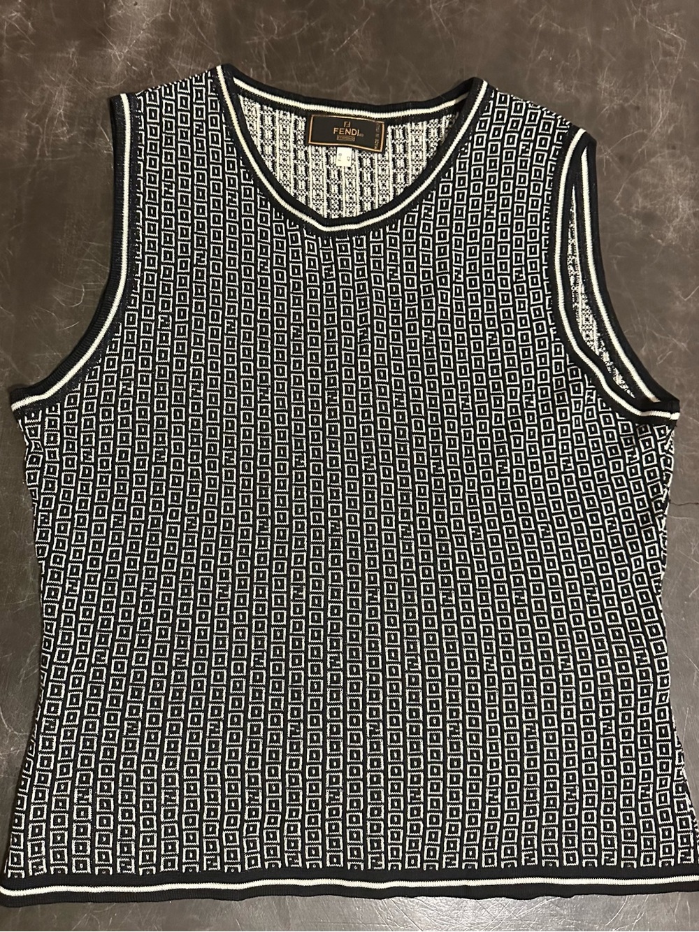 Fendi Black & White Geometric Knit Tank
